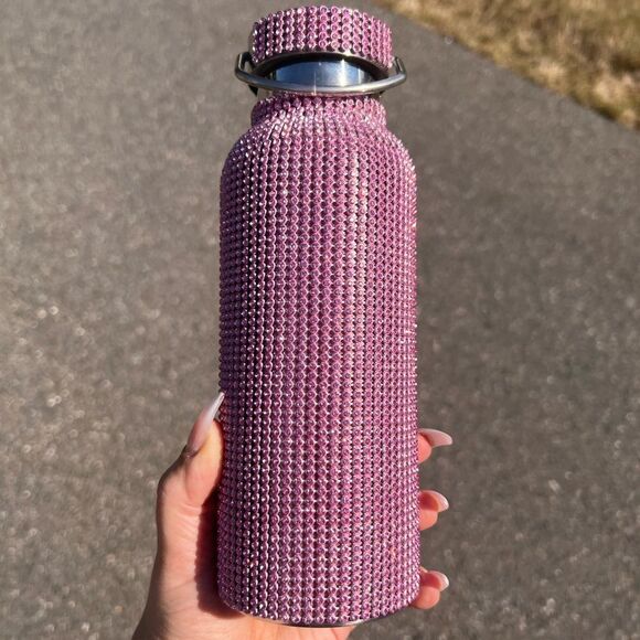 Pink Rhinestone Water Bottle with Pink Crystals & Detachable Strap - Picture 1 of 2